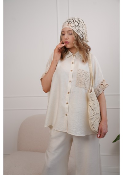 LETNI DAMSKI KOMPLET BOHO KOSZULA + SPODNIE