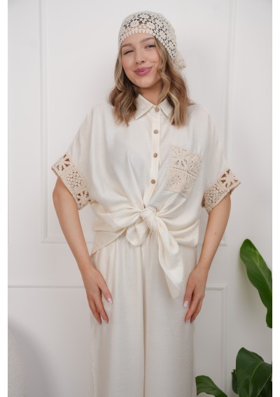LETNI DAMSKI KOMPLET BOHO KOSZULA + SPODNIE