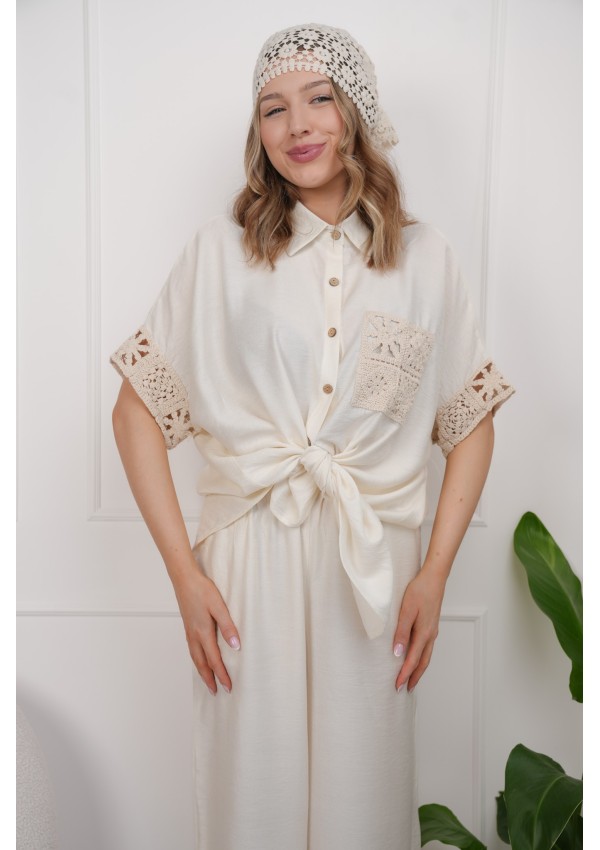 LETNI DAMSKI KOMPLET BOHO KOSZULA + SPODNIE