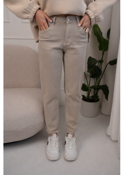 BEŻOWE SPODNIE DAMSKIE MOM FIT