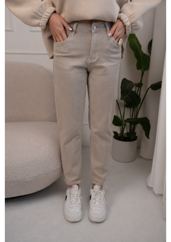 BEŻOWE SPODNIE DAMSKIE MOM FIT