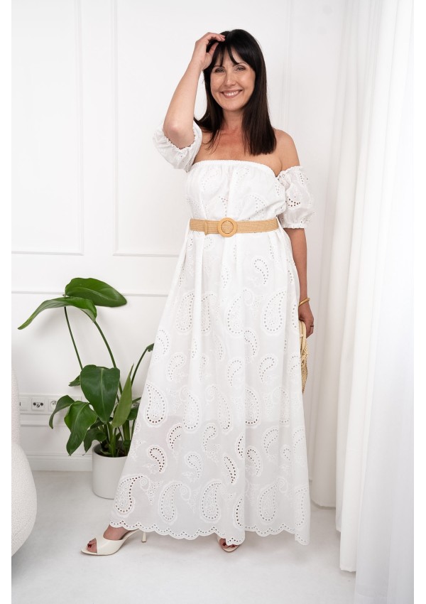 SUKIENKA BOHO MAXI Z AŻUROWYM HAFTEM I REGULOWANYMI RĘKAWKAMI