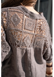 KOSZULA DAMSKA 100% LEN Z AŻUROWYM HAFTEM NA PLECACH W STYLU BOHO