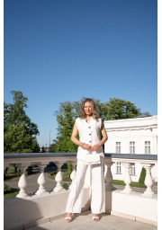 ELEGANCKI KOMPLET DAMSKI Z KORONKĄ NA PLECACH I SZEROKĄ NOGAWKĄ
