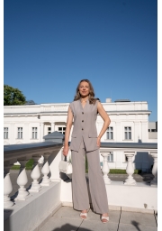 ELEGANCKI KOMPLET DAMSKI Z KORONKĄ NA PLECACH I SZEROKĄ NOGAWKĄ