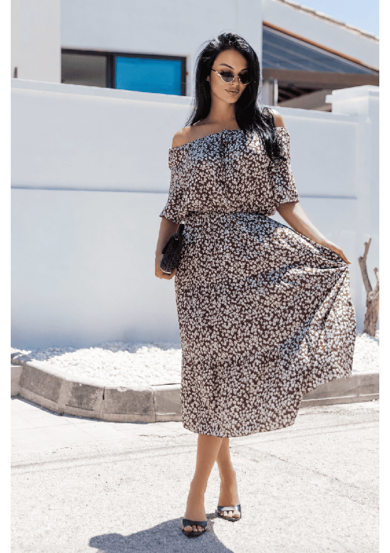 SUKIENKA MIDI HISZPANKA W DELIKATNY PRINT Z ELASTYCZNĄ TALIĄ – VALENCIA