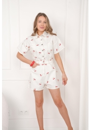 KOMBINEZON JEANSOWY W WIŚNIE Z KRÓTKIM RĘKAWEM OH MY CHERRY