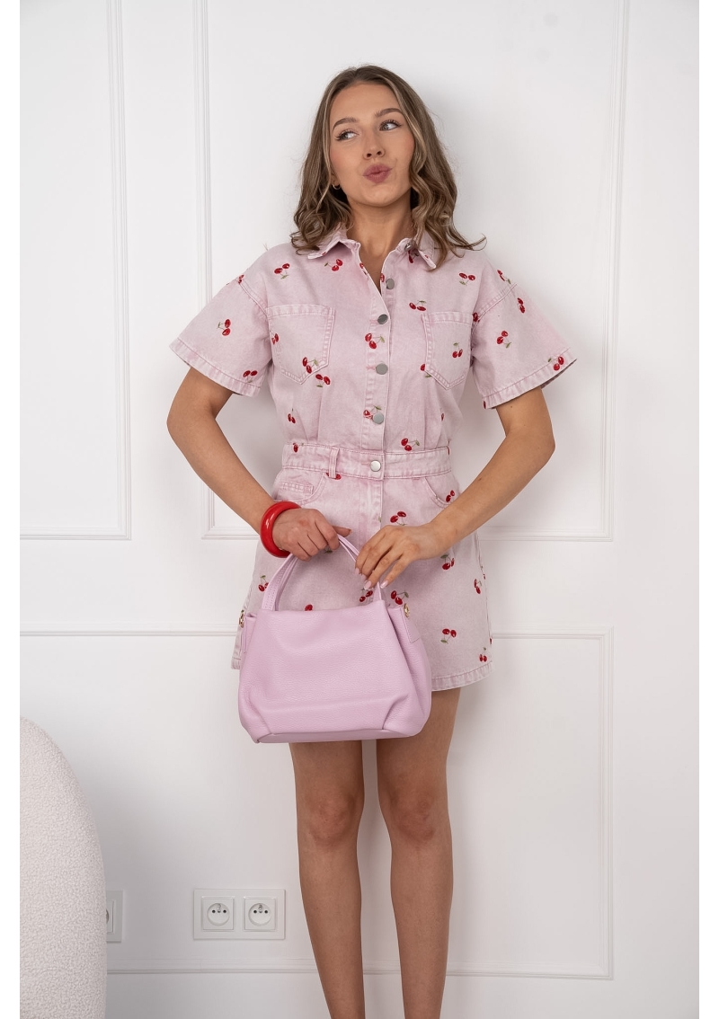 KOMBINEZON JEANSOWY W WIŚNIE Z KRÓTKIM RĘKAWEM OH MY CHERRY