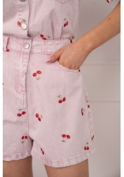 KOMBINEZON JEANSOWY W WIŚNIE Z KRÓTKIM RĘKAWEM OH MY CHERRY