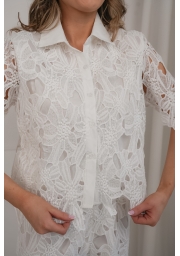 KOMPLET KORONKOWY 2W1 Z KOSZULĄ I SZEROKĄ NOGAWKĄ WHITE BLOOM