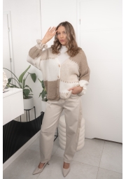 SWETER KARDIGAN OLIWIA W KOLOROWE PASY Z OZDOBNYM WYKOŃCZENIEM RĘKAWA