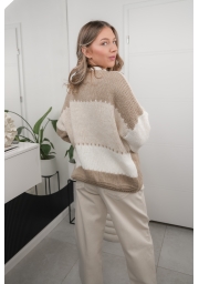 SWETER KARDIGAN OLIWIA W KOLOROWE PASY Z OZDOBNYM WYKOŃCZENIEM RĘKAWA