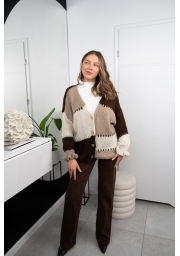 SWETER KARDIGAN OLIWIA W KOLOROWE PASY Z OZDOBNYM WYKOŃCZENIEM RĘKAWA