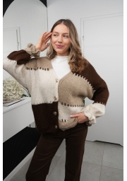 SWETER KARDIGAN OLIWIA W KOLOROWE PASY Z OZDOBNYM WYKOŃCZENIEM RĘKAWA