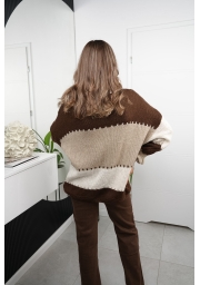 SWETER KARDIGAN OLIWIA W KOLOROWE PASY Z OZDOBNYM WYKOŃCZENIEM RĘKAWA