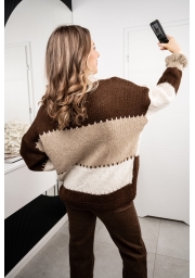 SWETER KARDIGAN OLIWIA W KOLOROWE PASY Z OZDOBNYM WYKOŃCZENIEM RĘKAWA