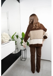 SWETER KARDIGAN OLIWIA W KOLOROWE PASY Z OZDOBNYM WYKOŃCZENIEM RĘKAWA