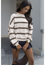 BLUZA OVERSIZE W PASKI Z OKRĄGŁYM DEKOLTEM