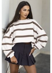 BLUZA OVERSIZE W PASKI Z OKRĄGŁYM DEKOLTEM