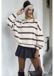 BLUZA OVERSIZE W PASKI Z OKRĄGŁYM DEKOLTEM