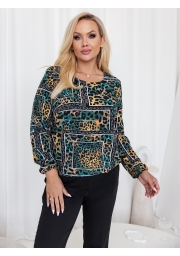 BLUZKA Z GUMKĄ NA DOLE SZMARAGDOWY PANTERKOWY PATCHWORK