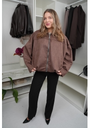 KURTKA OVERSIZE BOMBER Z IMITACJI ZAMSZU