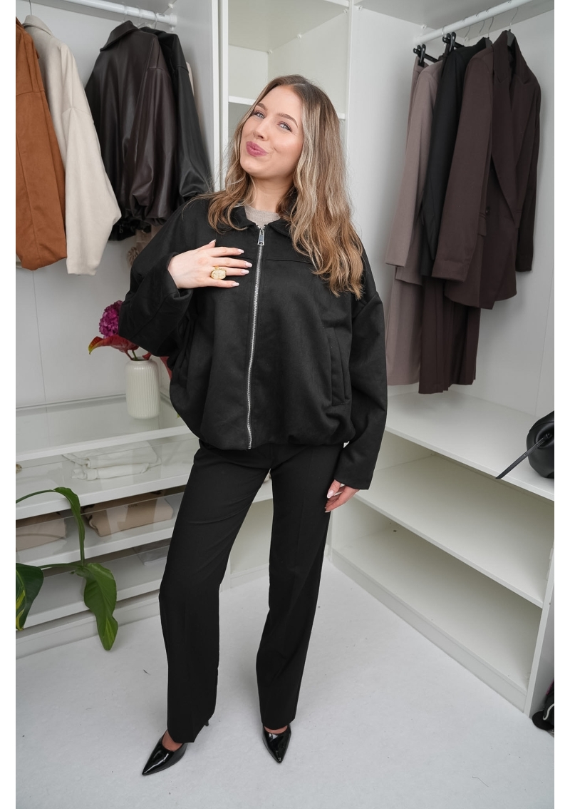 KURTKA OVERSIZE BOMBER Z IMITACJI ZAMSZU
