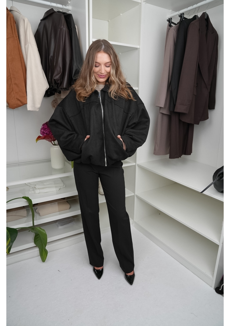 KURTKA OVERSIZE BOMBER Z IMITACJI ZAMSZU