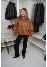 KURTKA OVERSIZE BOMBER Z IMITACJI ZAMSZU