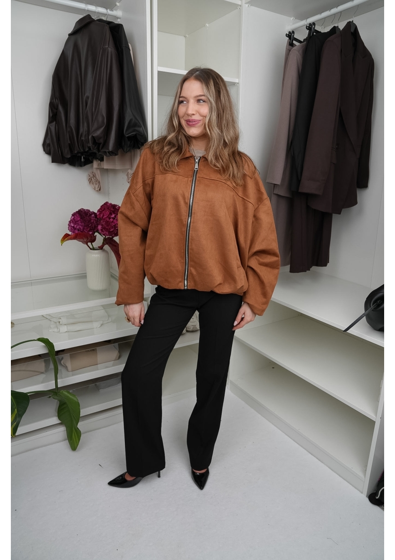 KURTKA OVERSIZE BOMBER Z IMITACJI ZAMSZU