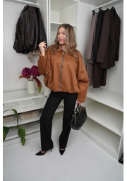 KURTKA OVERSIZE BOMBER Z IMITACJI ZAMSZU