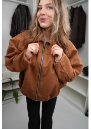 KURTKA OVERSIZE BOMBER Z IMITACJI ZAMSZU