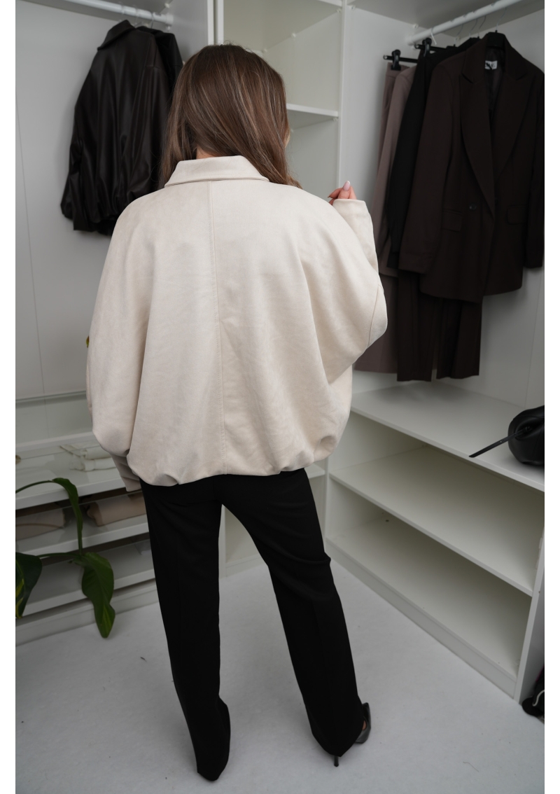 KURTKA OVERSIZE BOMBER Z IMITACJI ZAMSZU