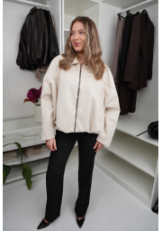 KURTKA OVERSIZE BOMBER Z IMITACJI ZAMSZU