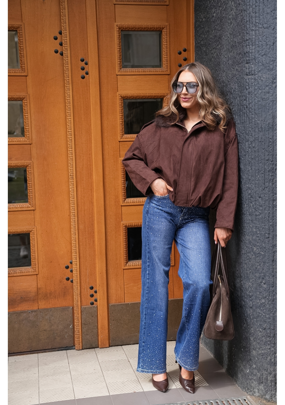 KURTKA ZAMSZOWA OVERSIZE  Z FUTERKIEM