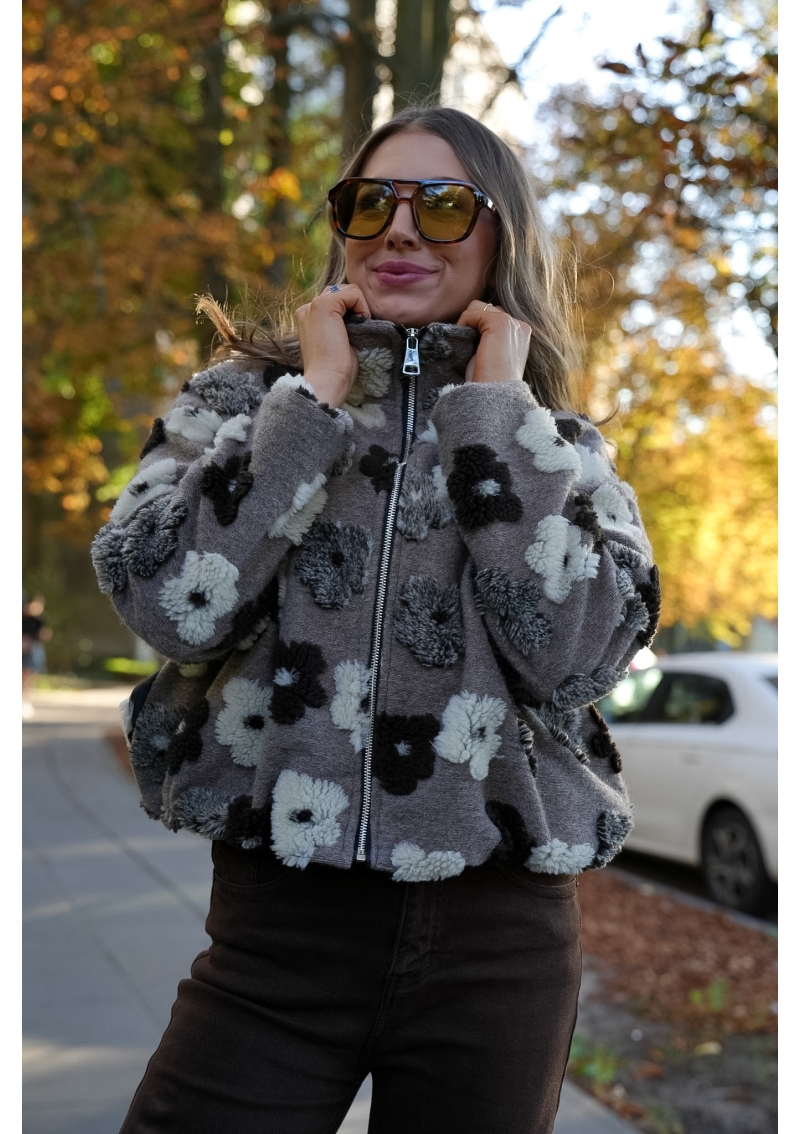 KWIECISTA KURTKA TEDDY POLAR NA SUWAK ZE STÓJKĄ