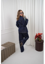 KOMPLET Z CIEMNEGO DENIMU KOSZULA Z PASKIEM I SZEROKIE SPODNIE DENIM ICON