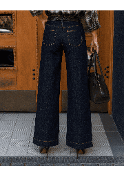 JEANSY Z PROSTĄ NOGAWKĄ CIEMNY DENIM PALAZZO PANTS  Z WYSOKIM STANEM
