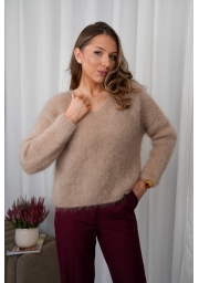 SWETER DAMSKI 80% KID MOHER DEKOLT V Z DŁUGIM RĘKAWEM