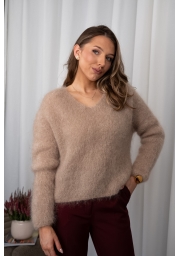 SWETER DAMSKI 80% KID MOHER DEKOLT V Z DŁUGIM RĘKAWEM