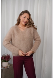 SWETER DAMSKI 80% KID MOHER DEKOLT V Z DŁUGIM RĘKAWEM