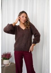 SWETER DAMSKI 80% KID MOHER DEKOLT V Z DŁUGIM RĘKAWEM