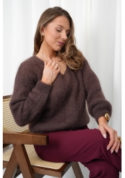 SWETER DAMSKI 80% KID MOHER DEKOLT V Z DŁUGIM RĘKAWEM
