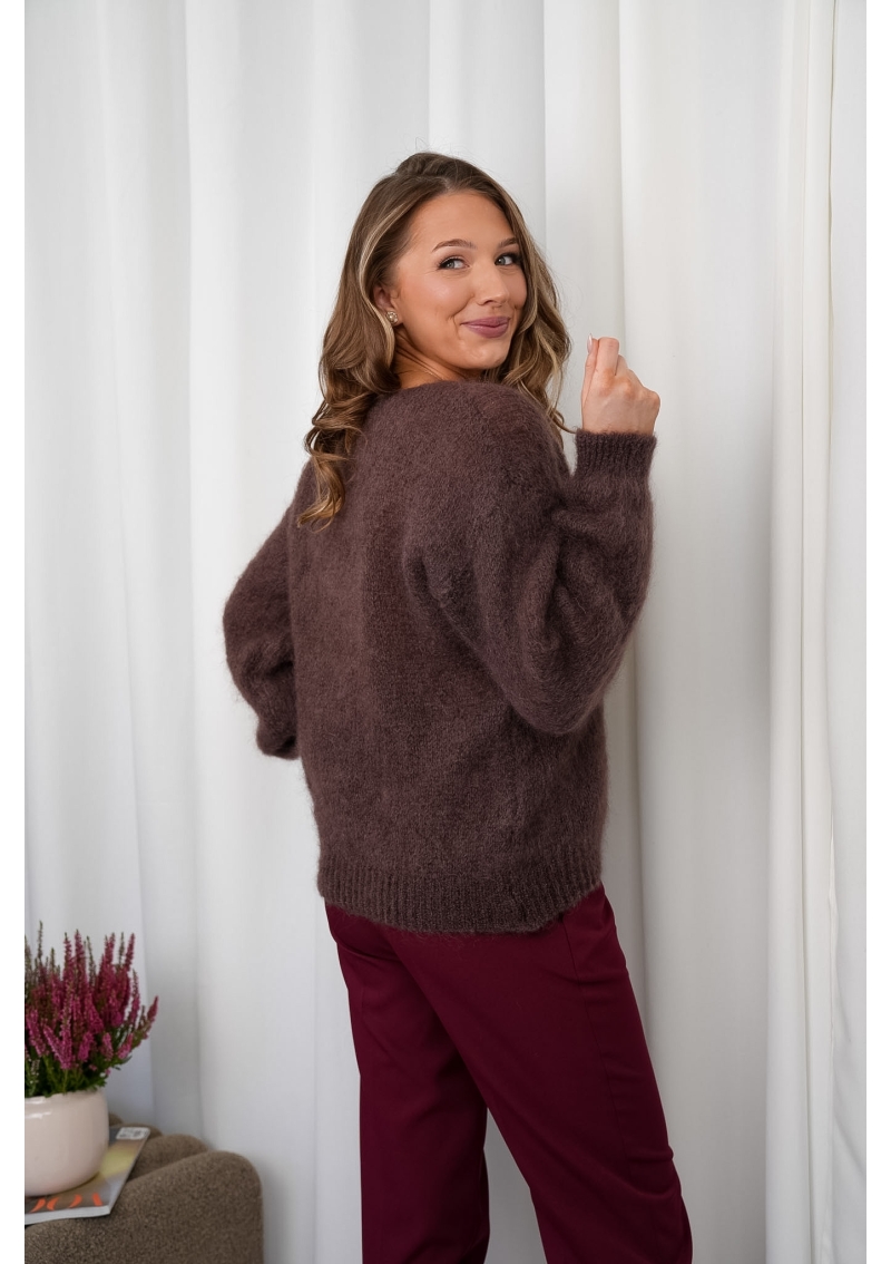 SWETER DAMSKI 80% KID MOHER DEKOLT V Z DŁUGIM RĘKAWEM