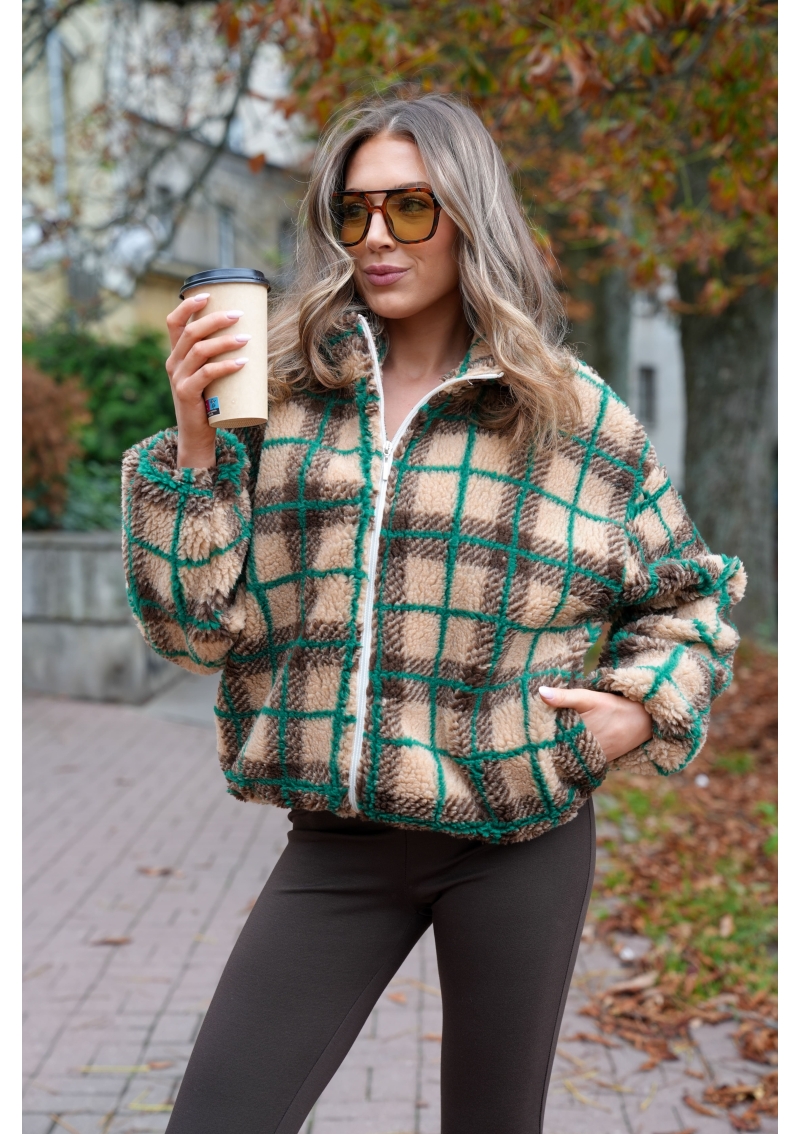 KURTKA DAMSKA TEDDY BARANEK CHESTNUT W KRATĘ