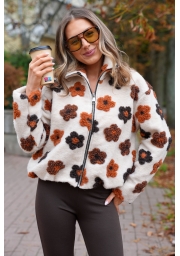 KWIECISTA KURTKA TEDDY POLAR NA SUWAK ZE STÓJKĄ