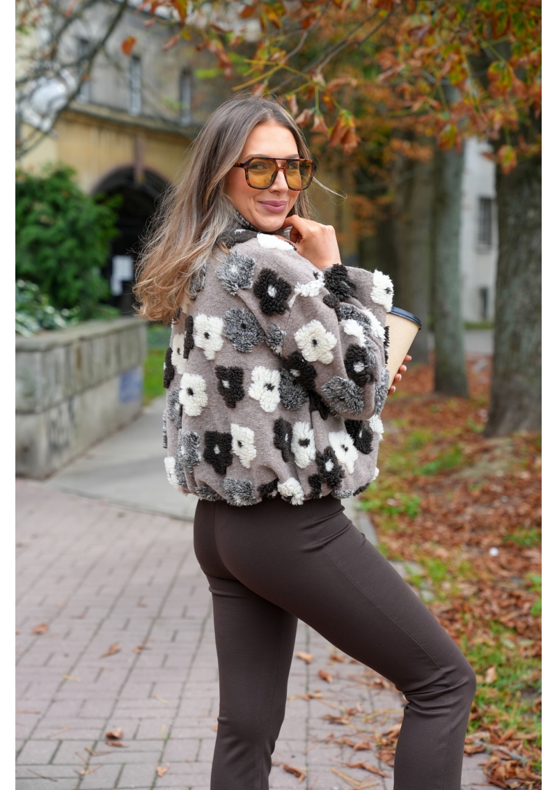KWIECISTA KURTKA TEDDY POLAR NA SUWAK ZE STÓJKĄ