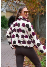 KWIECISTA KURTKA TEDDY POLAR NA SUWAK ZE STÓJKĄ