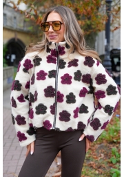 KWIECISTA KURTKA TEDDY POLAR NA SUWAK ZE STÓJKĄ