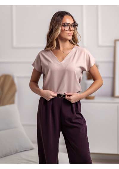 BLUZECZKA Z KRÓTKIM RĘKAWEM Z DEKOLTEM V Z PLISĄ